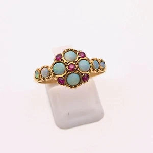 9ct Yellow Gold Ruby and Opal Repro Cluster Ring - Picture 1 of 7
