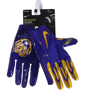 Luvas de futebol Nike LSU Tigers Vapor Knit 4.0 XXL time emitido roxo/dourado novas com etiquetas - Imagem 1 de 4