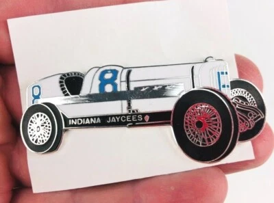 Indiana Jaycees Vintage Pin White Old Fashioned Race Car 8 Indy Large*Gc51 - Image 1 of 4