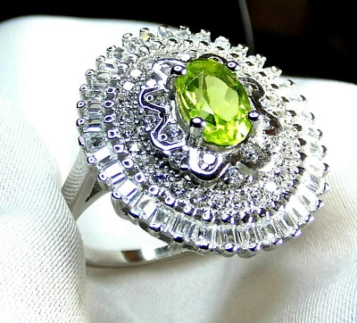 Peridot, Zirkonia Ring 925 Silber rhodiniert Gr. 16,8 (53) wertv. UNIKAT NEU - Bild 1 von 4
