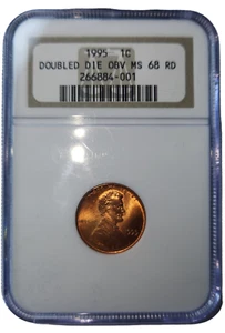1995 Lincoln Cent 1C Double Die Obverse NGC MS68RD BLAZING RED - Picture 1 of 3