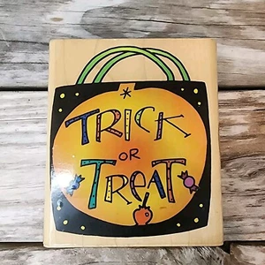 Inkadinkado Halloween Trick or Treat Wood Mount Rubber Stamp Kathy Davis 6291-P - Picture 1 of 2