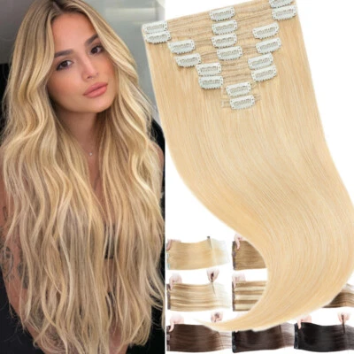 Очень толстая клипса на всю голову двойная утка Remy 100% наращивание человеческих волос БЛОНДИНКА - Изображение 1 из 4