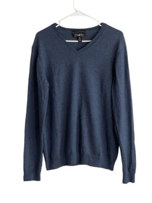 Mens Pronto Uomo Sweater Blue Extra Fine Merino Wool Size XL V Neck - Image 1 of 4