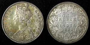 India-Vittoria britannica argento 1889 B incuse rupia XF. Bella tonalità KM# 492 (559) - Foto 1 di 3