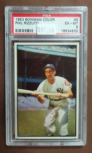 1953 BOWMAN COLOR PHIL RIZZUTO CARD #9   PSA GRADED EX-MT 6 - Picture 1 of 2