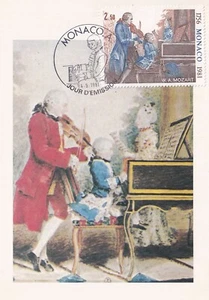Carte postale postcard 1er jour MONACO timbre 1981 W A MOZART MUSICIEN 3 - Imagen 1 de 1