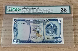 MALTA 5 POUNDS LIRA SIG Z PFX B/5 BANKNOTE PMG 35 - Picture 1 of 2