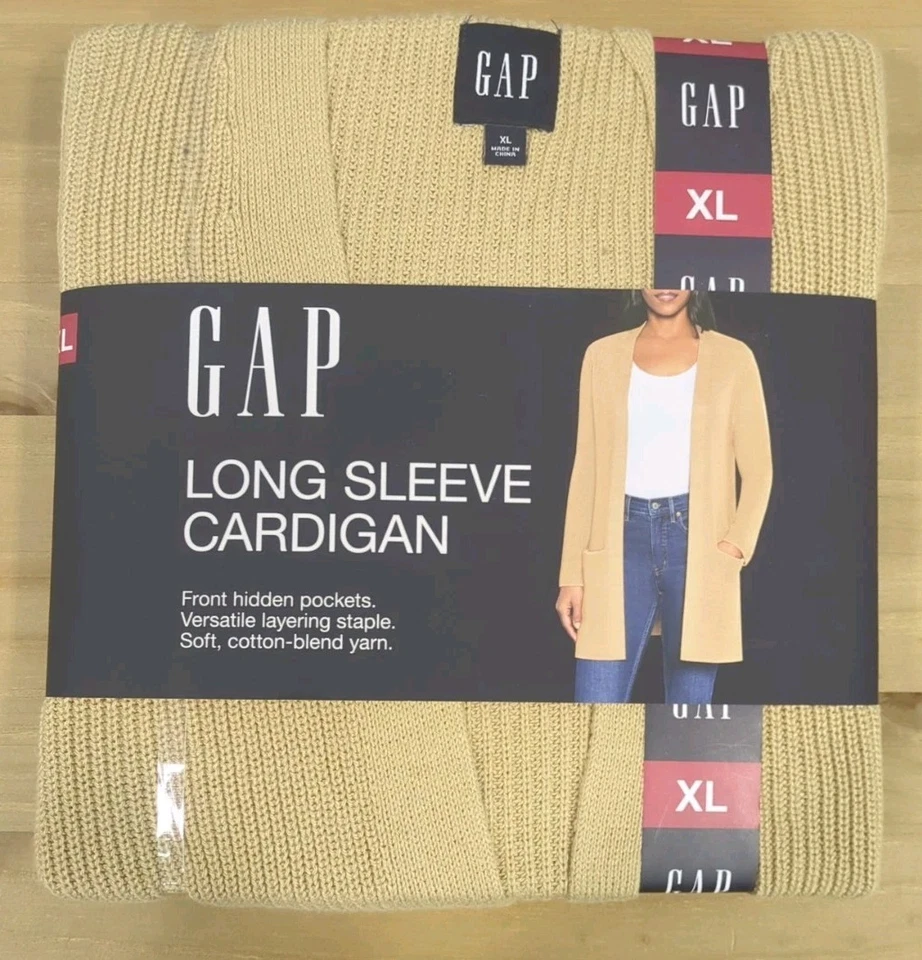 Gap Ladies Long Sleeve Rib Cardigan Size XL Safari
