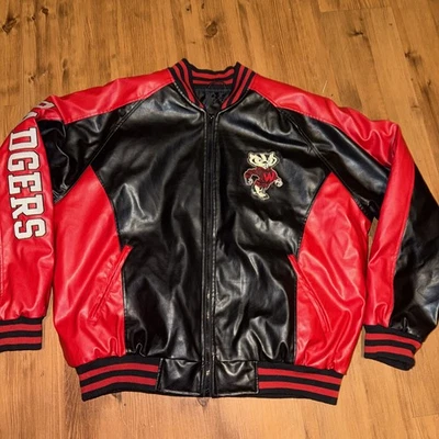Vintage Steve & Barrys Wisconsin Badgers Faux Leather Varsity Jacket Mens Large - Image 1 of 4