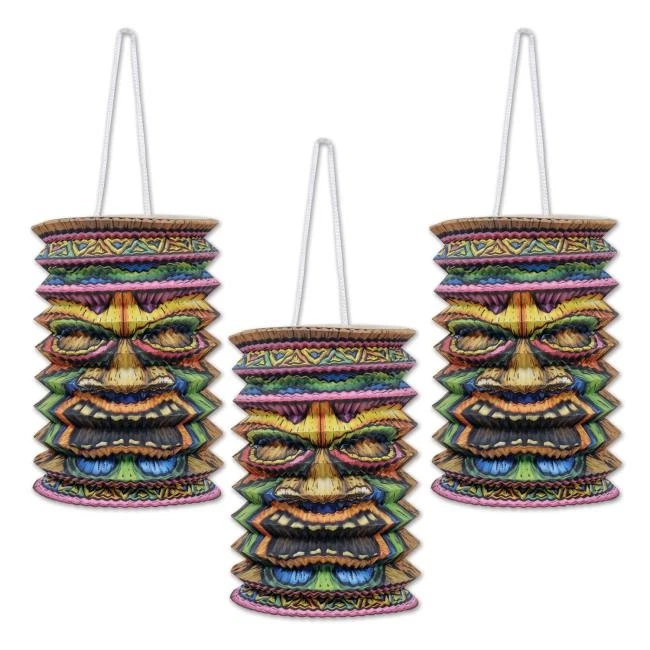 Paquete de 3 linternas de papel Luau Party Tiki 9" papel Luau suministros de fiesta decoraciones Foto 1 de 1