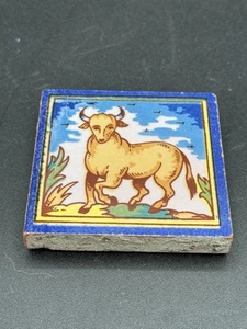 Vintage Holland 3" Decorative Polychrome Ceramic Tile Prancing Bull - Picture 1 of 9
