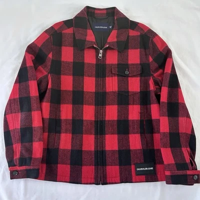 Chaqueta de hombre Calvin Klein roja/negra Buffalo forrada a cuadros con cremallera talla XL Foto 1 de 4