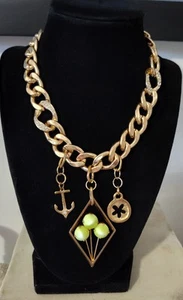 16" Heavy Gold Tone Charm Necklace 15mm 5oz Bling Nautical Anchor Sand Dollar - Picture 1 of 10