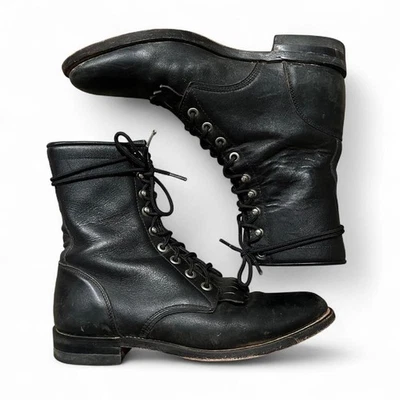 VTG Justin Roper Boots Women's 7 Black Leather Kiltie Western Lace-Up Combat 90s - Image 1 of 4