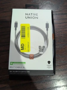 Native Union Belt Cable XL 10' USB-A to USB-C Cable - Zebra OPEN BOX - Picture 1 of 2