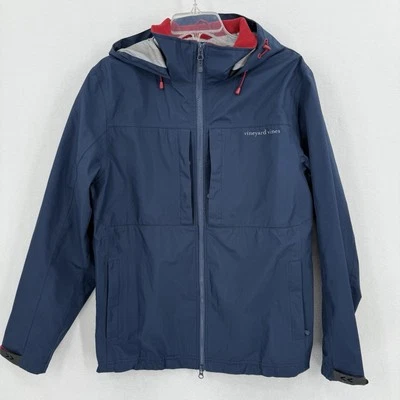 Chaqueta cortavientos Vineyard Vines Rain Shell para hombre S azul marino cremallera completa con capucha Foto 1 de 4