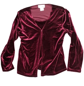 Briggs Cardigan Womens Medium Burgundy Velvet Long Sleeve Stretch Open Front Top - Picture 1 of 7