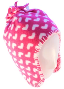 JOHN LEWIS Baby Mädchen FLEECE MÜTZE Ohrenklappen ROSA HERZEN Trapper 6-12 12-24 Monate - Bild 1 von 9