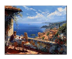 French Riviera Eze Village Terrace with City and Sea View,Beautiful Giclée Print - Picture 1 of 8