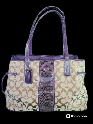 Bolso de Hombro COACH F24882 Marrón Tostado Firma Jacquard Púrpura Pitón DE COLECCIÓN Foto 1 de 4