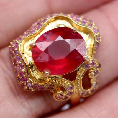 Heated Gemstone Red Ruby & Pink Sapphire Ring 925 Sterling Silver Size 8.25 - Image 1 of 4