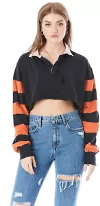 CARMAR CROP RUGBY SHIRT WITH STRIPED CONTRAST SLEEVES NEW NWOT SZ SM $138 NEW - Picture 1 of 3