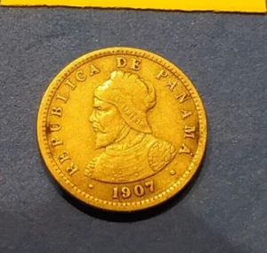 (pgasteelers1) Panama  1907 1/2 Centesimo KM#6  Cu-Nic Mintage 1 Mill.   🌠🌠 - Picture 1 of 4