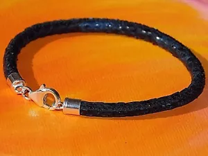 Pulsera de cuero y plata de ley con estampado de serpiente azul de 4 mm para dama de Lyme Bay Art - Imagen 1 de 3