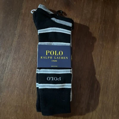 Nuevo con etiquetas Polo Ralph Lauren 3 pares de calcetines informales de vestir negros grises para hombre mujer Foto 1 de 4