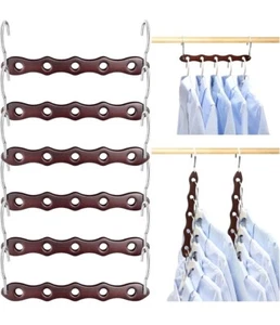 Space Saver Wooden Closet Hangers 6 Piece Set Walnut Color Ideal for Small Space - Picture 1 of 5