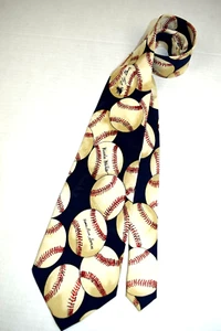 Neck Tie VTG Nicole Miller 90s Hand Sewn Pop Art Baseballs Wide 55.5 x 4" c.1994 - Picture 1 of 9