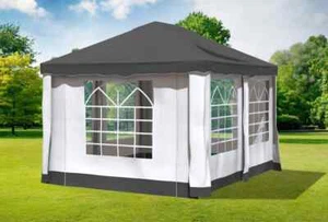 Gartenpavillon 3x4m Polyester Anthrazit  Partyzelt Wasserdicht Fenster Festzelt - Bild 1 von 11