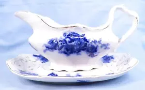 Johnson Brothers Mentone Gravy Boat & Underplate Flow Blue Sauce Antique - Picture 1 of 12
