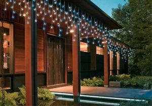 480 LED 14.5M BLUE&WHITE SOLAR ICICLE CHRISTMAS LIGHTS WITH 8 FUNCTIONS - Picture 1 of 6