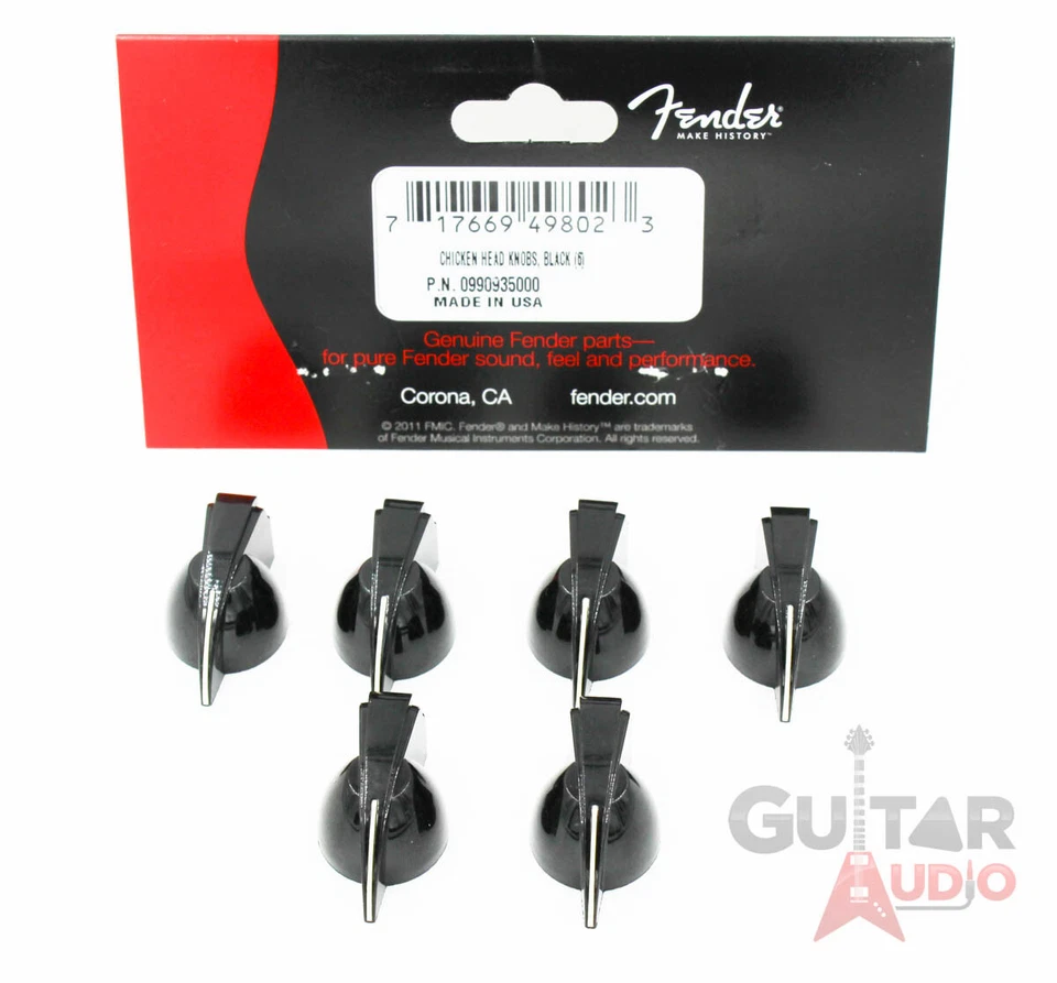 (6) Perillas amplificador/amplificador cabeza de pollo Fender Pure Vintage NEGRAS genuinas Foto 1 de 1