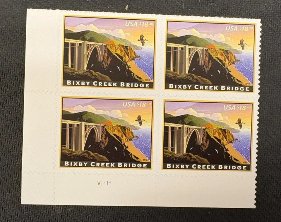 2010 Bixby Creek Bridge U.S. Stamp Block of 4  (4 stamps). Mint Never Hinged - Image 1 of 1