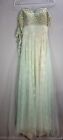 Women's Stoned Lace Nude Mint Ball Gown Prom Maxi Long Spaghetti Sleeve Sz 6