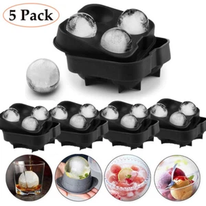 5x Silicone 3D Ball ICE Cube Tray Maker Round Ball Sphere Mold Whiskey Cocktails - Picture 1 of 15