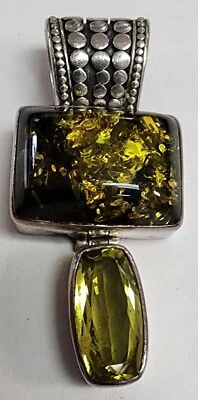 Colgante de colección Lori Bonn de plata de ley 925 verde ámbar báltico y peridoto Foto 1 de 4