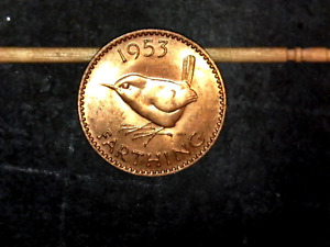 BU/Full Red!! 1953 Great Britain 1 Farthing Coin - KM#881  001200