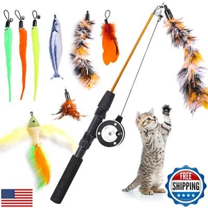 APSUAE 9 PCS Cat Fishing Pole Toy, Retractable Cat Feather Toys with Cat Wand - Picture 1 of 5