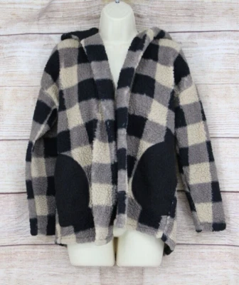 Honey Me женщин размер маленький пушистый чек клетку куртка с капюшоном черный серый - Изображение 1 из 4