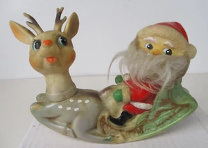 Vintage Ninohara Japan Rubber Rocking Santa Sled Reindeer Christmas Decoration - Picture 1 of 6