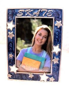 NEW Dasha SKATE Pewter Picture Frame Blue with White Stars 4 X 6