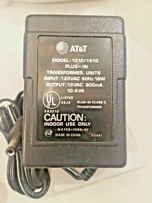 NEW AT&T 13VAC, 800mA 18W Adapter Transformer  Charger  Model No. 1310/1510, NEW - Image 1 of 4