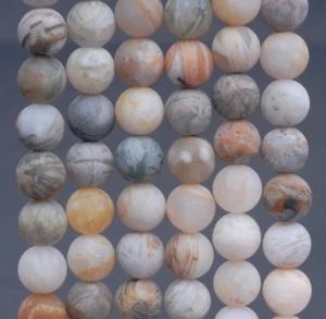 10MM MATTE BAMBOO  AGATE GEMSTONE ROUND LOOSE BEADS 15" - Picture 1 of 4