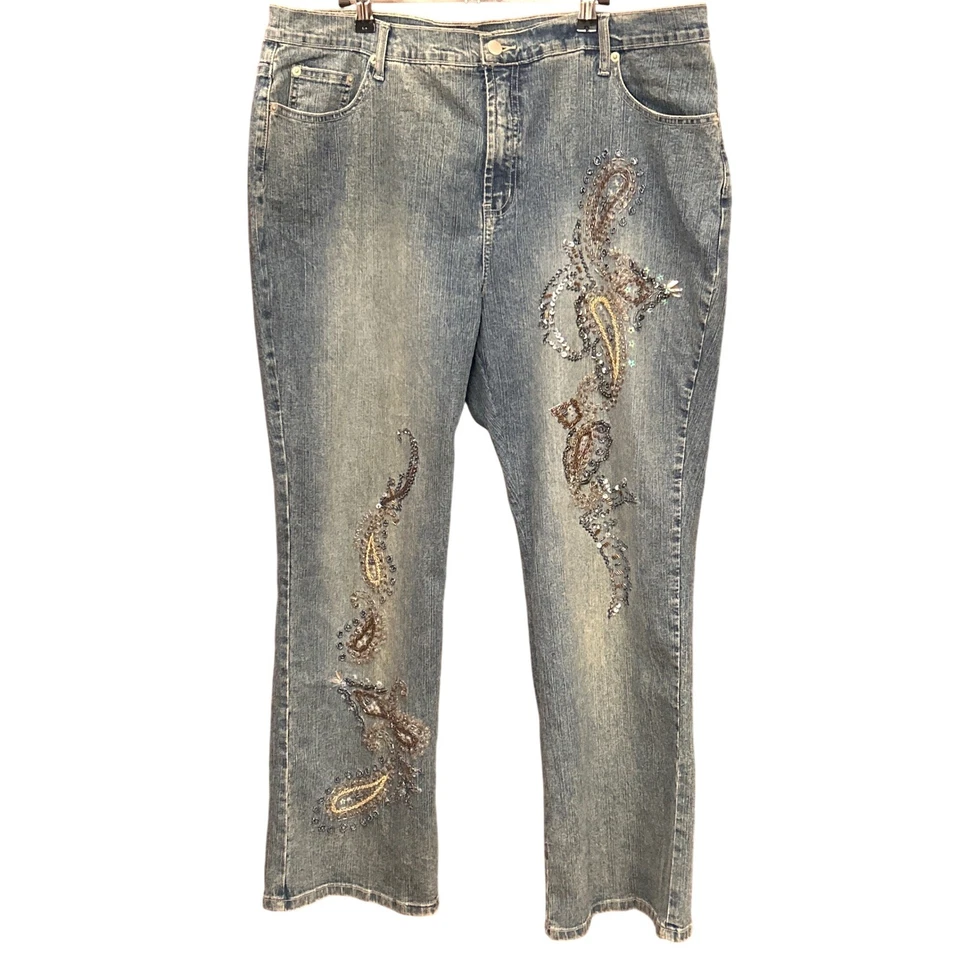 Jeans jeans bordado paisley strass 24/7 Plus 20WP Western Boho Bling - Imagem 1 de 4