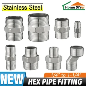 201 Stainless Steel 1/4" to 1-1/4" Hexagon Nipple Hex Pipe Fitting Male Thread - Picture 1 of 22