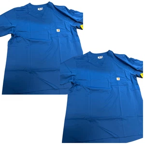 Confezione 2 Scrub Uomo Carhartt Scollo a V Modern Fit Blu Royal MT5106-L NUOVI CON ETICHETTE NUOVI - Foto 1 di 3